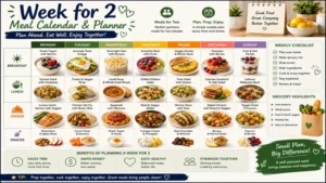 week for 2 meal calendar featuring a complete weekly planner with breakfast, lunch, dinner, and snack schedules