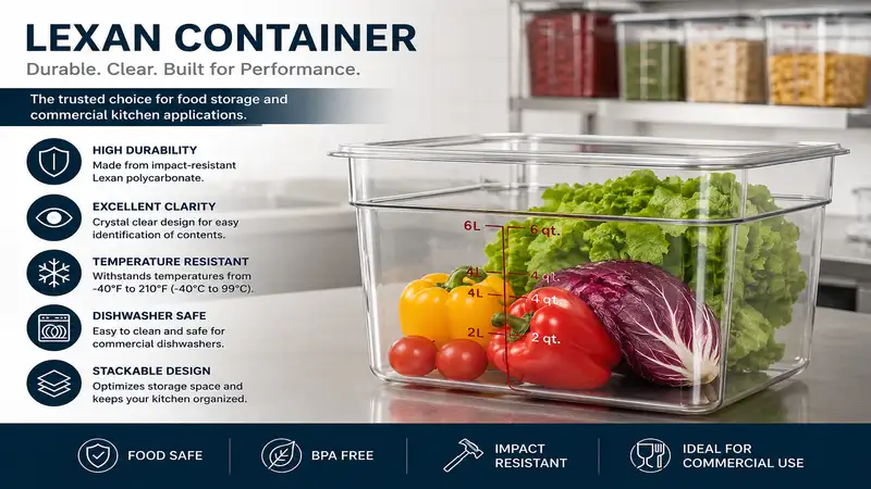 Lexan container used for durable food storage and commercial kitchen applications