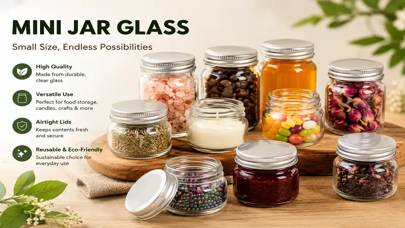 Mini jar glass for food storage, crafts, candles, gifts, and everyday organization.