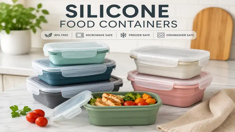 Premium silicone food containers in multiple sizes with airtight lids for everyday food storage.