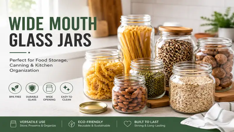wide mouth glass jars for food storage, canning, and kitchen organization