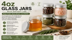 4oz glass jars with airtight lids to keep food fresh and organized
