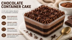 Rich chocolate container cake layered with creamy frosting in a portable dessert cup