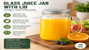 Glass juice jar with an airtight lid for keeping homemade juice fresh