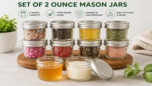 Set of 2 ounce mason jars with lids for food storage and crafting projects