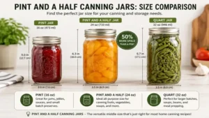 Pint and a half canning jars compared with pint and quart jars to show size differences