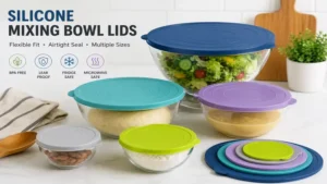 Silicone mixing bowl lids in different sizes for sealing mixing bowls securely