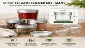 2 oz glass canning jars with secure metal lids for preserving small food portions