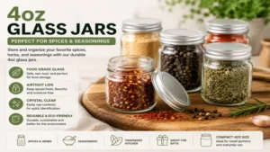 4oz glass jars for storing spices, herbs, and seasonings in the kitchen