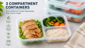 Reusable 3 compartment containers for storing different foods separately