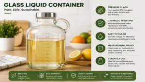 Glass liquid container suitable for storing beverages, oils, and other liquids