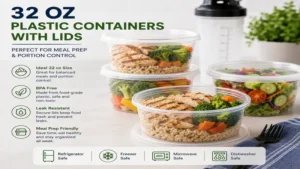 32 oz plastic containers with lids used for healthy meal prep and portion control