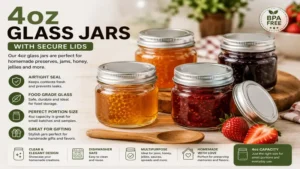 4oz glass jars with secure lids for homemade jam, honey, and preserves