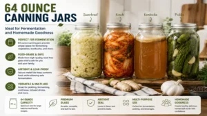 64 ounce canning jars ideal for fermenting vegetables, kombucha, kimchi, and homemade recipes.