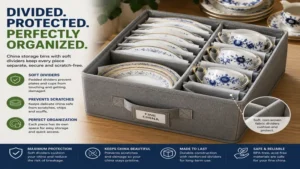 china storage bins with soft dividers to keep plates, cups, and bowls separated and protected