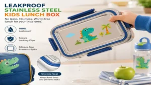 Leakproof stainless steel kids lunch box designed to prevent spills