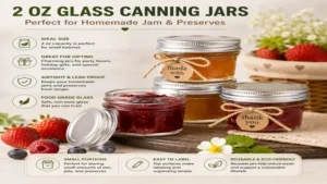 2 oz glass canning jars filled with homemade jam for gifting and small-batch canning