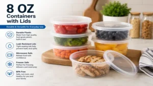 Durable plastic 8 oz containers with lids suitable for leftovers and food organization