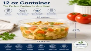 Round 12 oz container filled with fresh fruit for convenient storage.