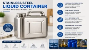 Stainless steel liquid container offering durable and reusable liquid storage