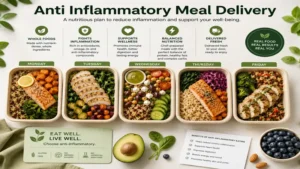 Anti inflammatory meal delivery meals arranged according to a nutritious anti inflammatory diet plan
