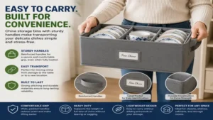 Durable china storage bins with sturdy carrying handles for convenient transport and storage