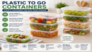 Plastic to go containers with clear lids for easy food visibility and organization