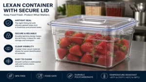 Lexan container with secure lid for preserving food freshness