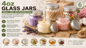 4oz glass jars ideal for candles, DIY projects, party favors, and gifts
