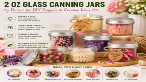 2 oz glass canning jars used for DIY candles, bath salts, beads, and craft supplies
