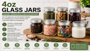 Clear 4oz glass jars for organizing pantry ingredients and small items