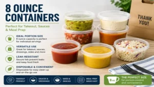 Disposable 8 ounce containers for takeout, sauces, and meal prep