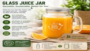 Glass juice jar as a reusable and eco-friendly alternative to plastic bottles