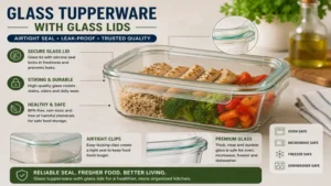 Glass tupperware with glass lids featuring secure sealing for reliable food preservation
