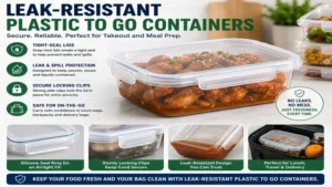 Plastic to go containers designed with secure lids to help prevent spills
