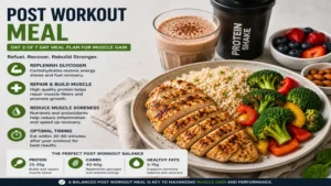 Post workout meal supporting recovery in 7 day meal plan for muscle gain
