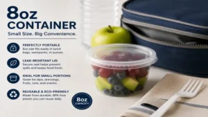 Portable 8oz container ideal for packing dips, fruits, and small portions