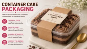 container cake packaged in a clear dessert container for easy transport and presentation