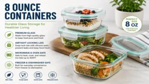 Glass 8 ounce containers with locking lids for safe food storage