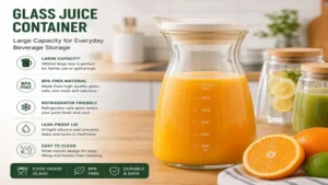Large capacity glass juice container ideal for storing juice for family use