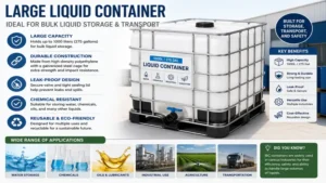 Large liquid container used for bulk liquid storage in industrial and commercial settings