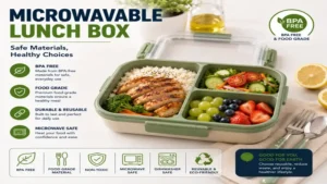Microwavable lunch box made from BPA-free food-grade materials for safe, reusable, and everyday meal storage.