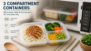 Microwave-safe 3 compartment containers suitable for everyday meal preparation