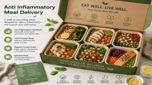 Weekly anti inflammatory meal delivery package with ready-to-eat healthy meals for convenience