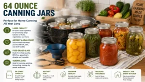 64 ounce canning jars used during home canning to preserve seasonal produce with long-lasting freshness and reliable airtight sealing.