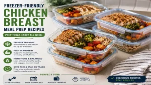 Freezer-friendly chicken breast meal prep recipes stored in containers for convenient weekly meal preparation