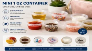 Mini 1 oz container for travel, spices, sauces, and small-item organization