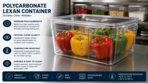Polycarbonate lexan container offering durability and visibility for stored contents
