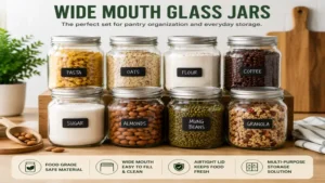 wide mouth glass jars set designed for pantry organization and everyday food storage