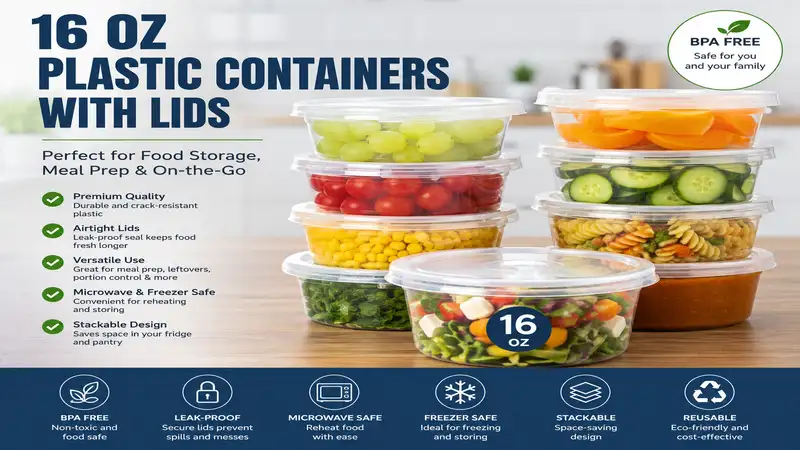 16 oz plastic containers with lids for food storage and meal prep